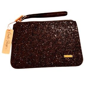 Womens NWT‎ Charlie Paige Evening Black Sparkling Zip Clutch
